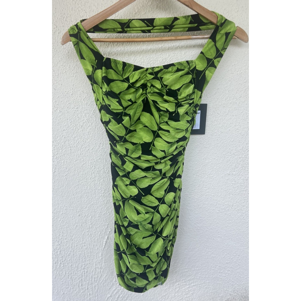 NWT Norma Kamali One Piece Ruched Halter Bill Mio Swimsuit Tree Leaf XS Resort